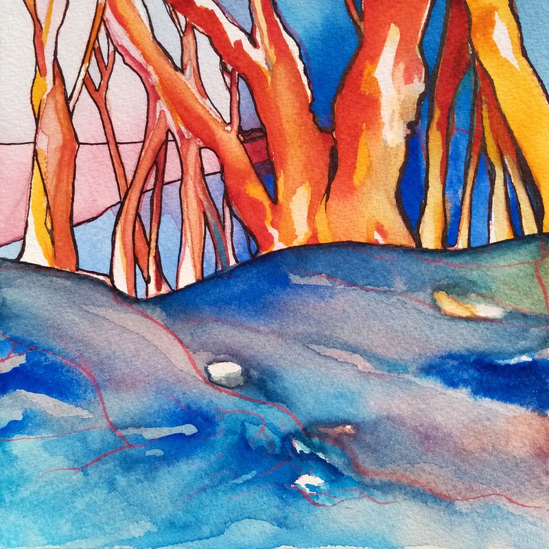 Al di là del fiume, tra gli alberi - 2026 - acquarello su carta - cm 15x15